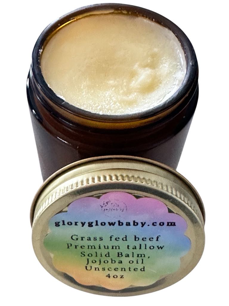 Grass fed Solid Tallow Balm,Jojoba oil 4oz - Gloryglowbaby