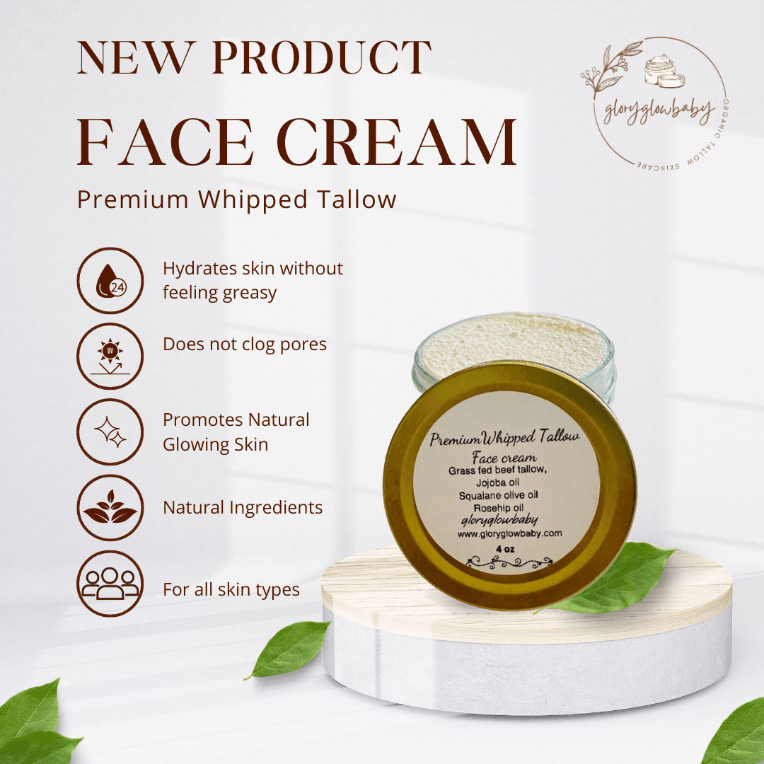 Premium Whipped Tallow Face Cream, 4oz - Gloryglowbaby
